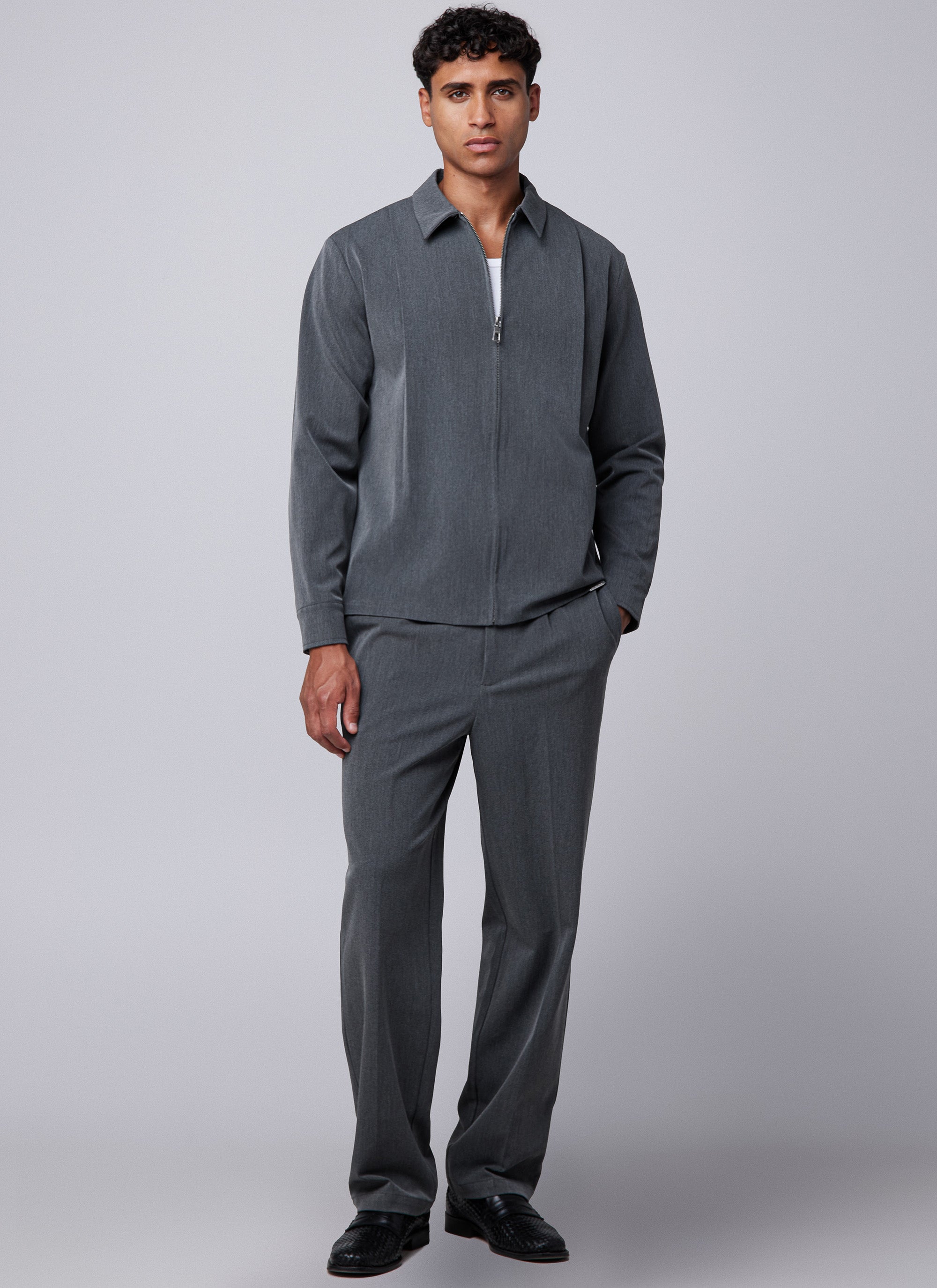 Pleated Overshirt | Dark grey