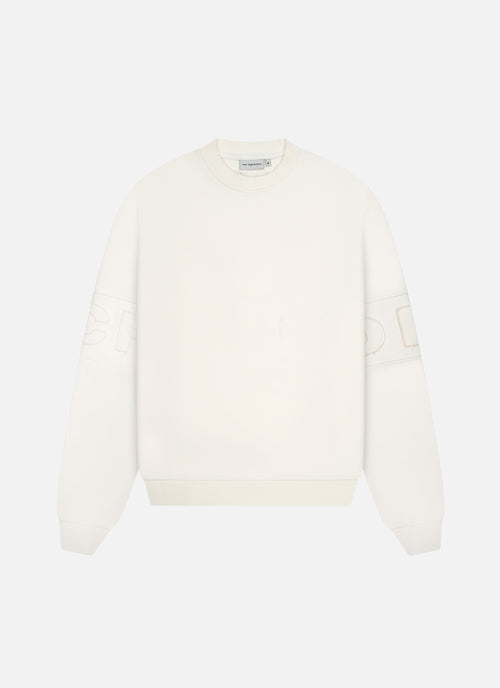 Sudadera cuello redondo con parche del logo | Blanco roto