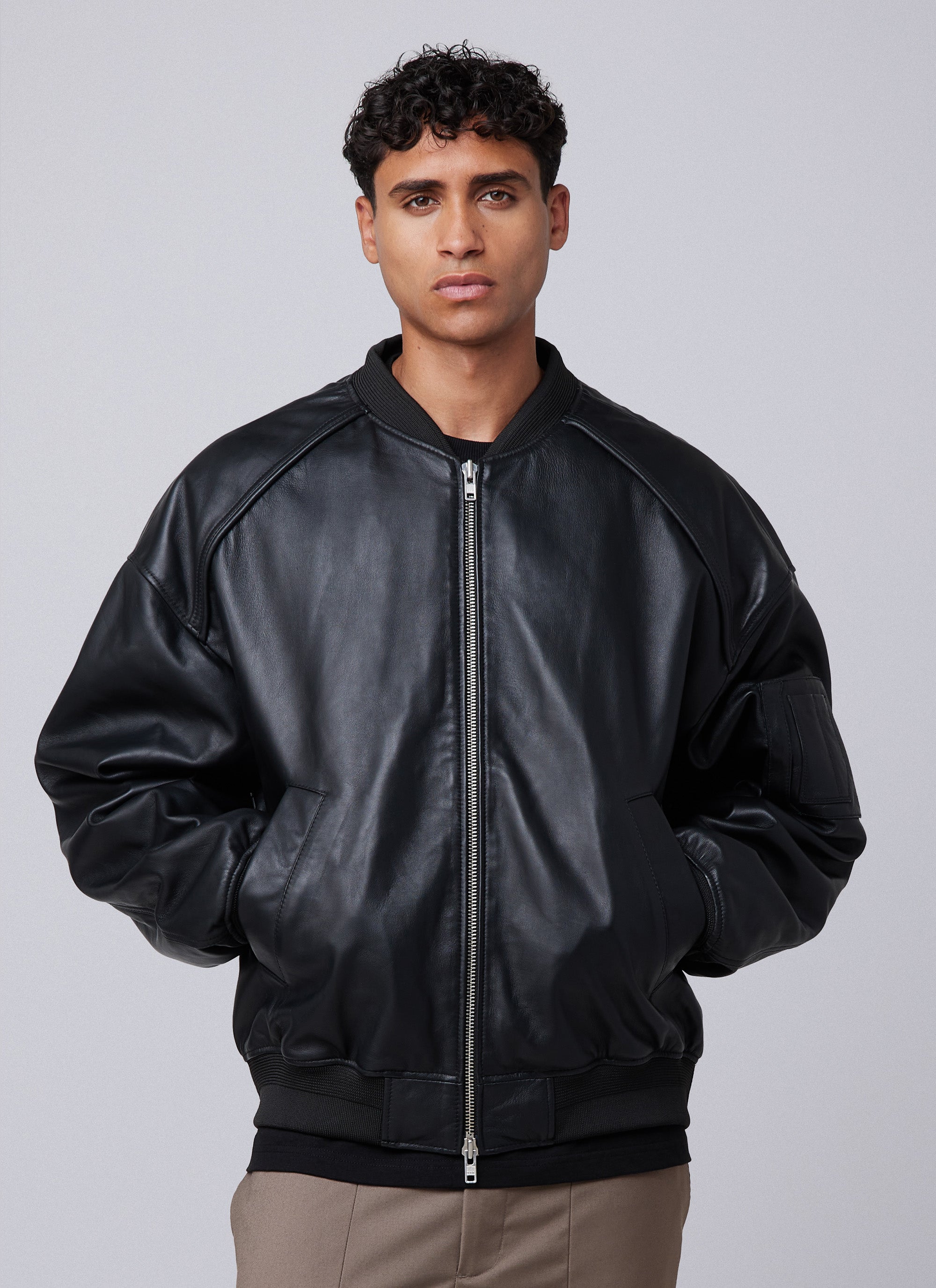 Chaqueta bomber de piel acolchada | Negro