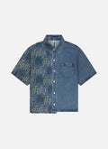Fraktur Printed Denim Shirt | Blue Silver Green