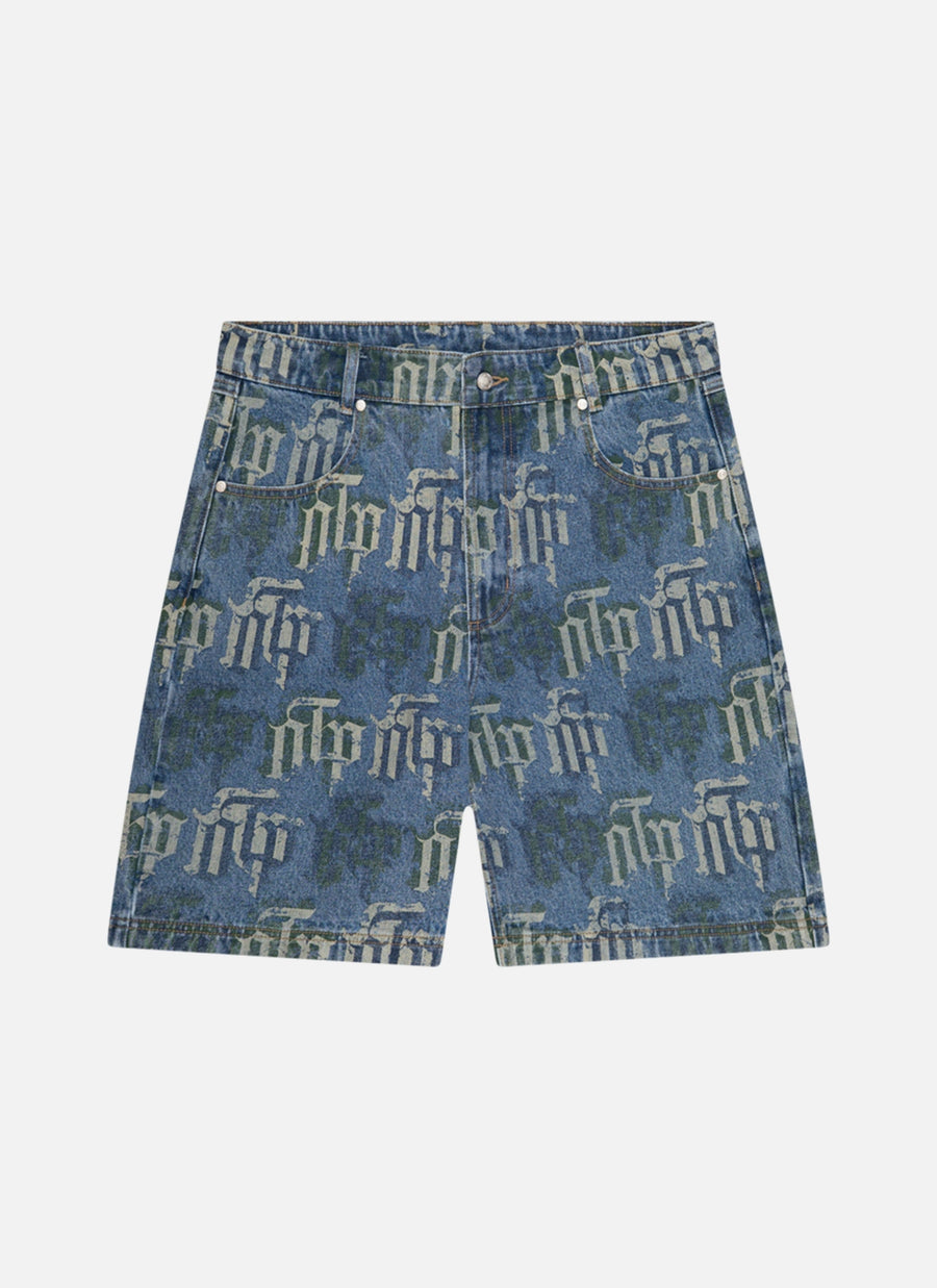 Fraktur Printed Denim Shorts 