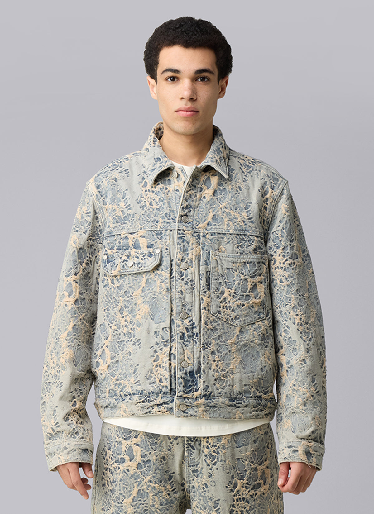 Jacquard Denim Jacket | Dusty Blue