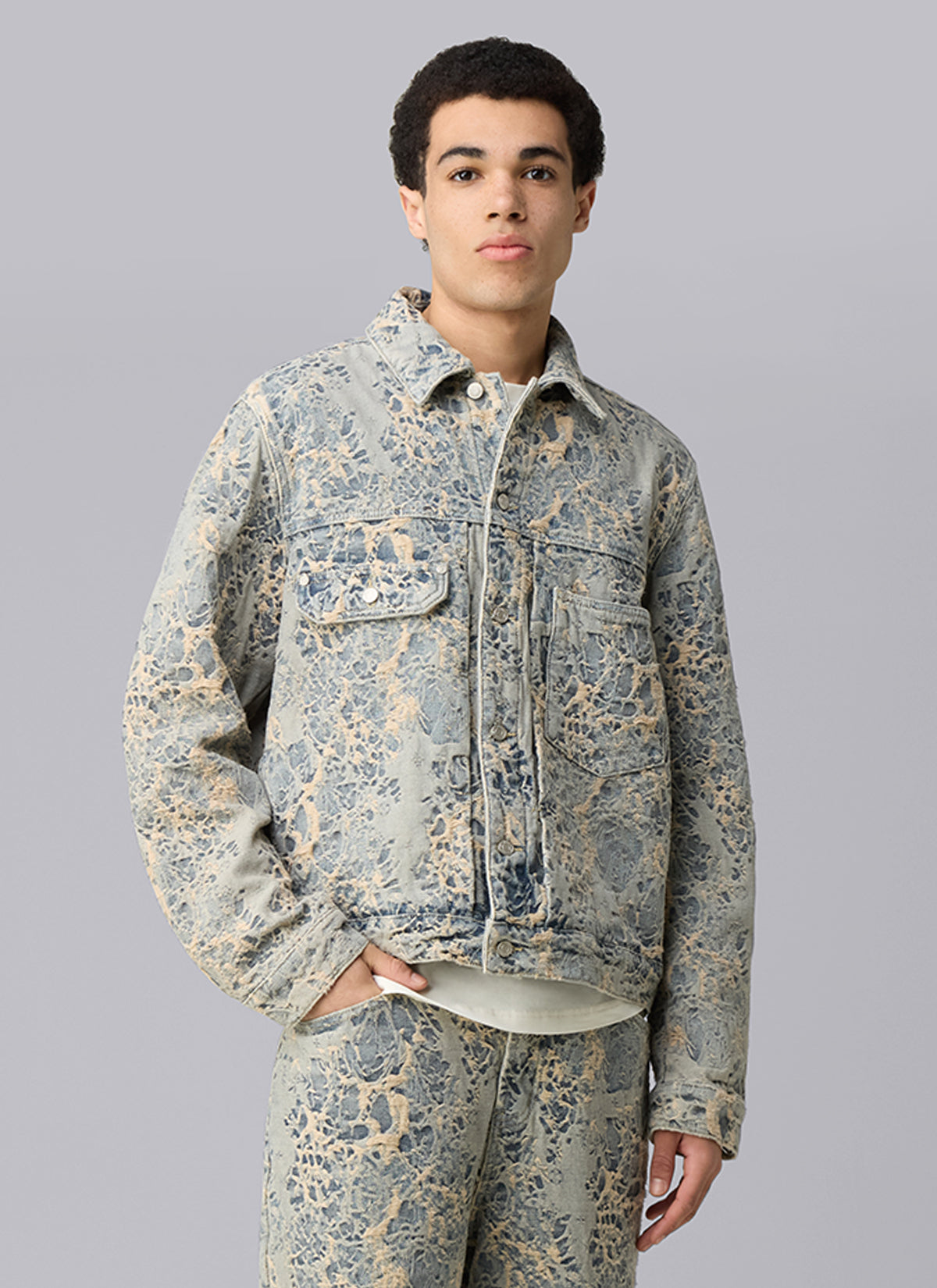 Jacquard Denim Jacket | Dusty Blue