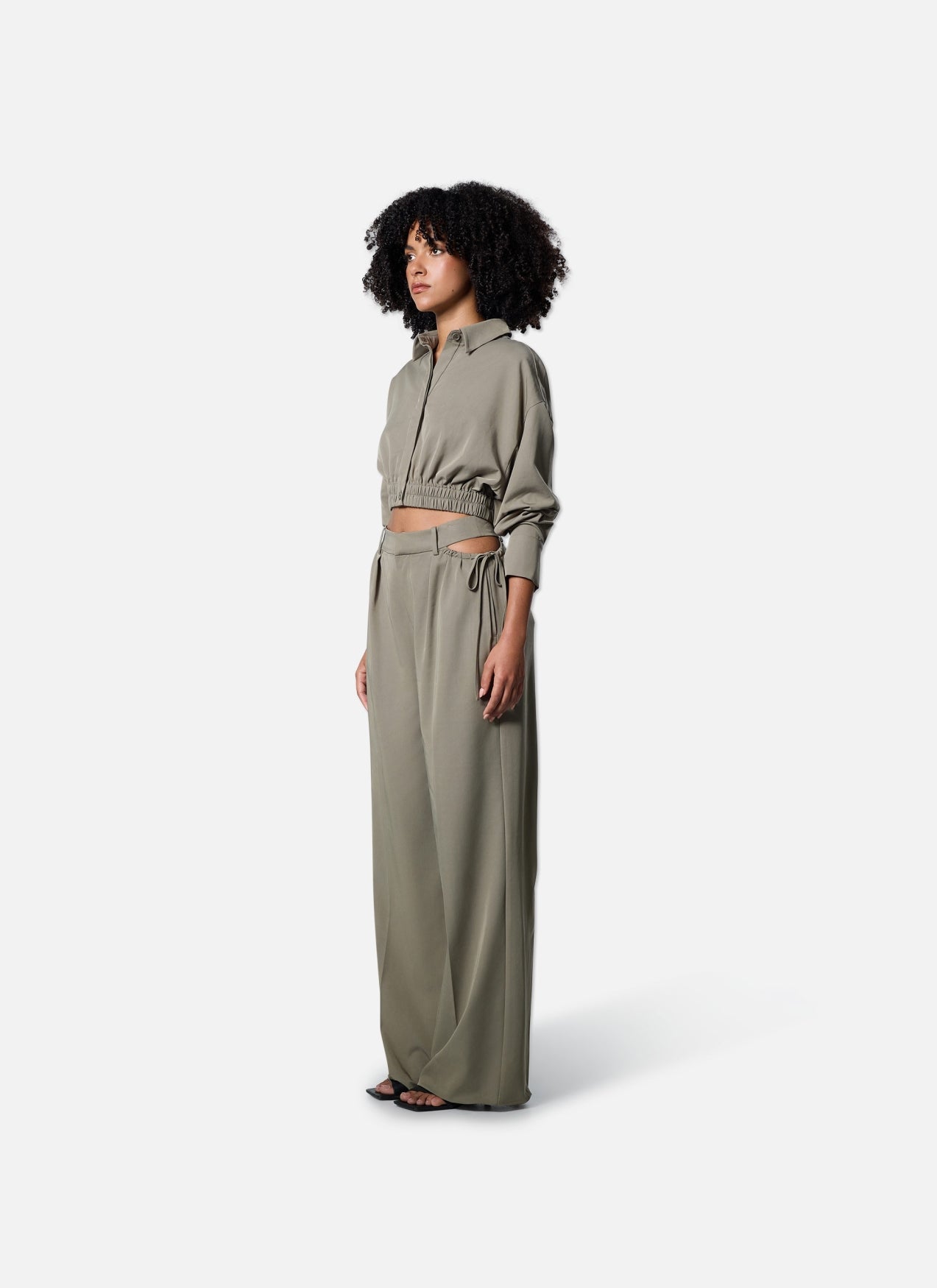 Gathered Cropped Shirt | Green/Grey