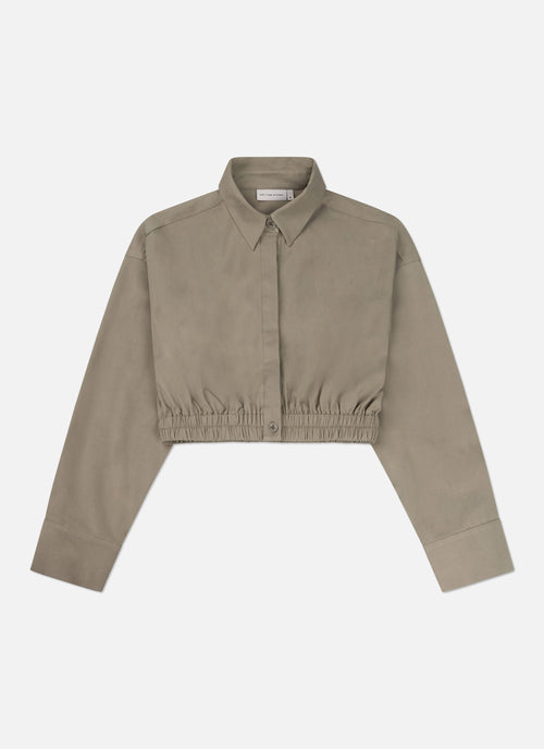 Gathered Cropped Shirt | Green/Grey