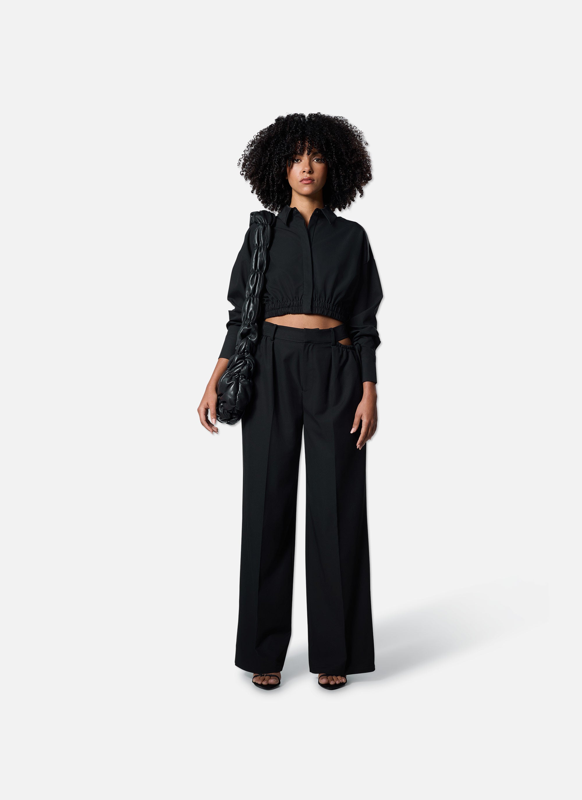Gathered Cropped Shirt | Black
