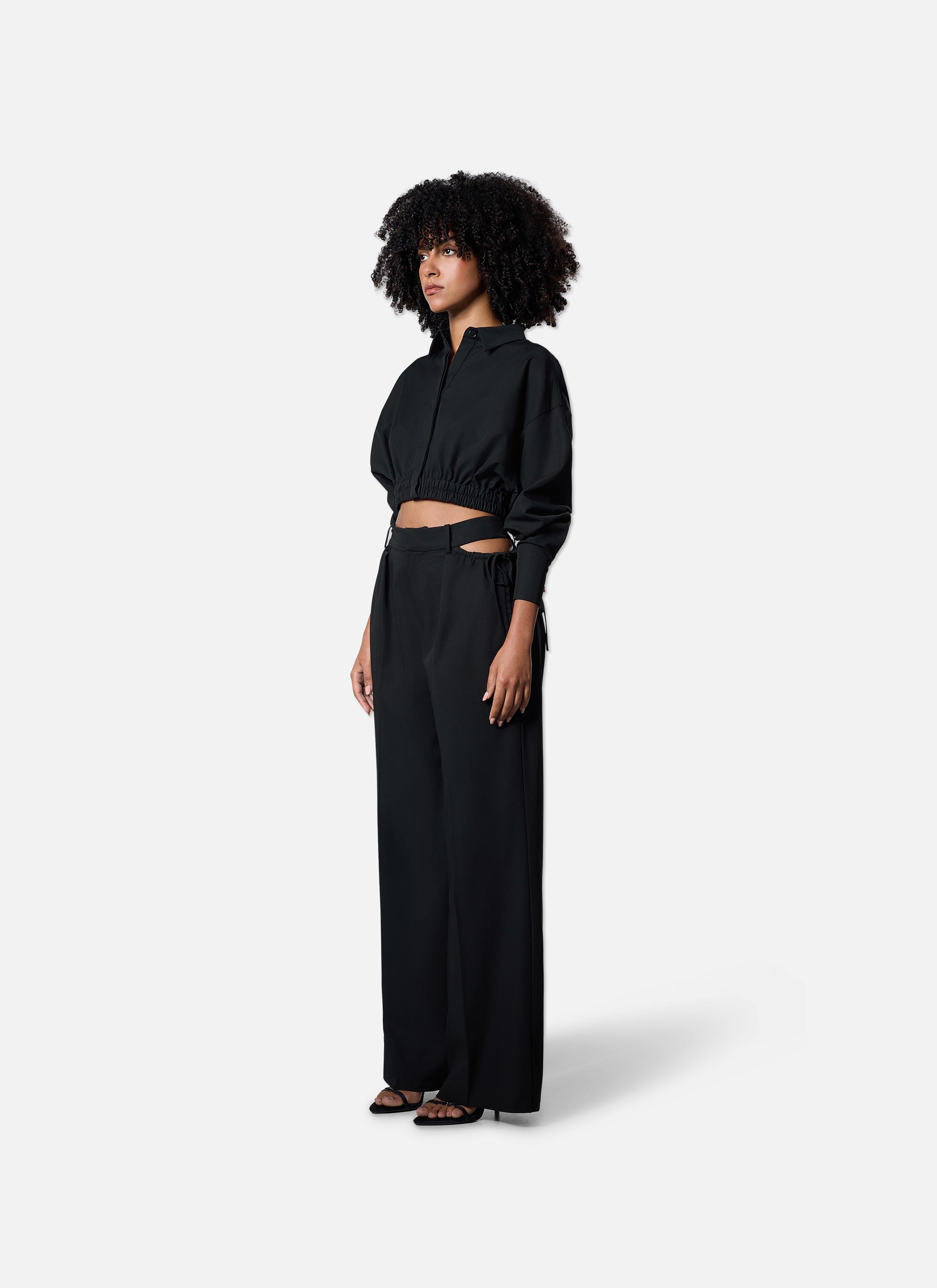 Gathered Cropped Shirt | Black