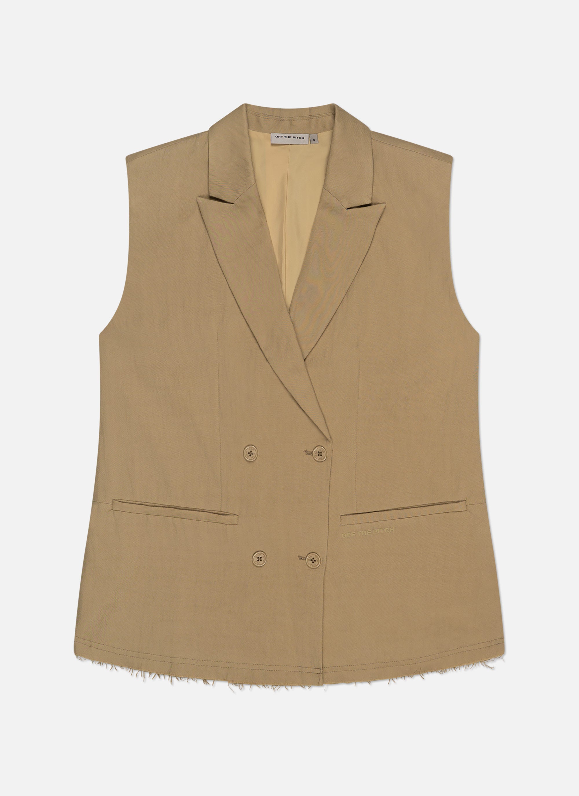 Sleeveless Frayed Blazer | Sand/Gold