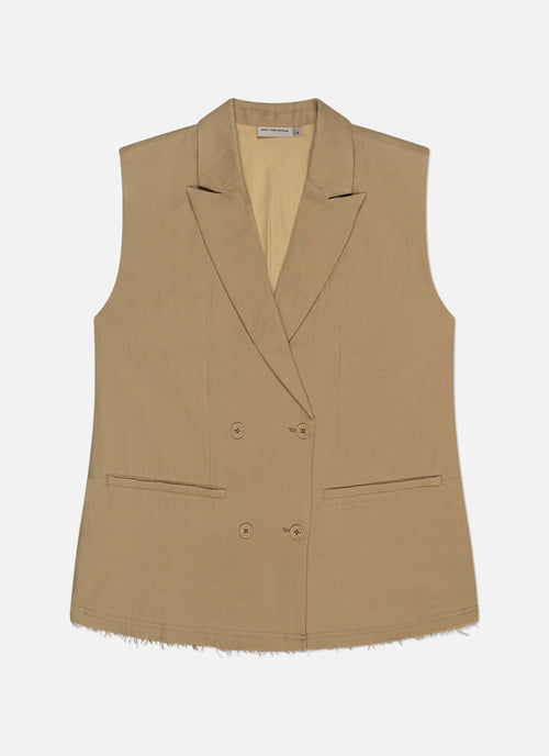 Sleeveless Frayed Blazer | Sand/Gold