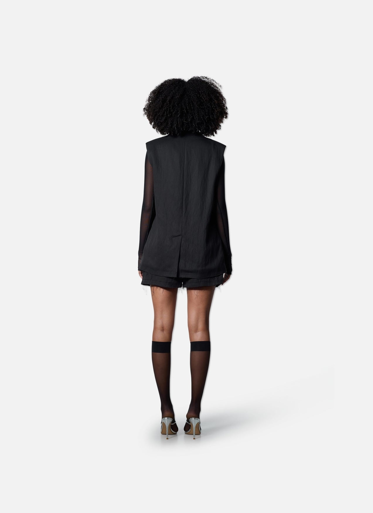 Sleeveless Frayed Blazer | Black