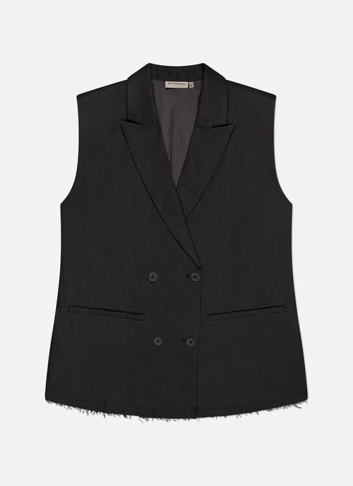 Sleeveless Frayed Blazer | Black