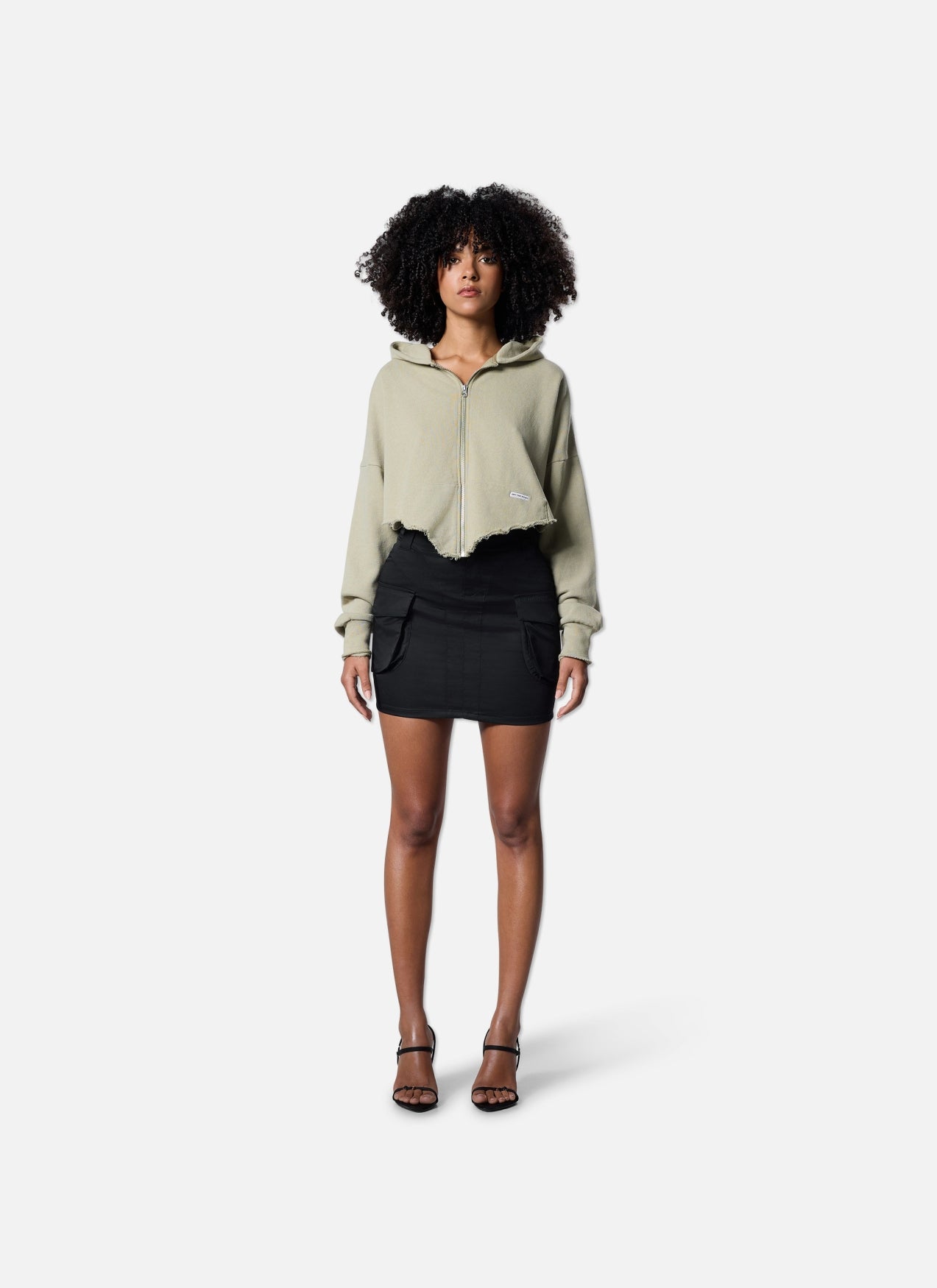 Frayed Edge Cropped Hood | Army