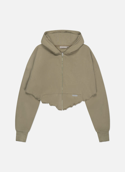 Frayed Edge Cropped Hood | Army