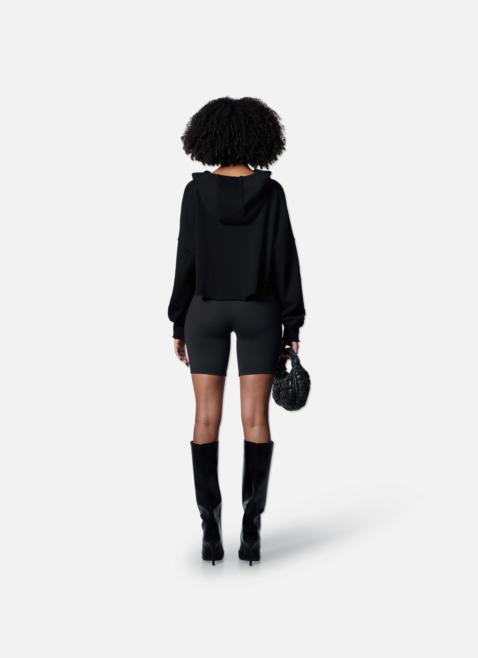 Frayed Edge Cropped Hood | Black
