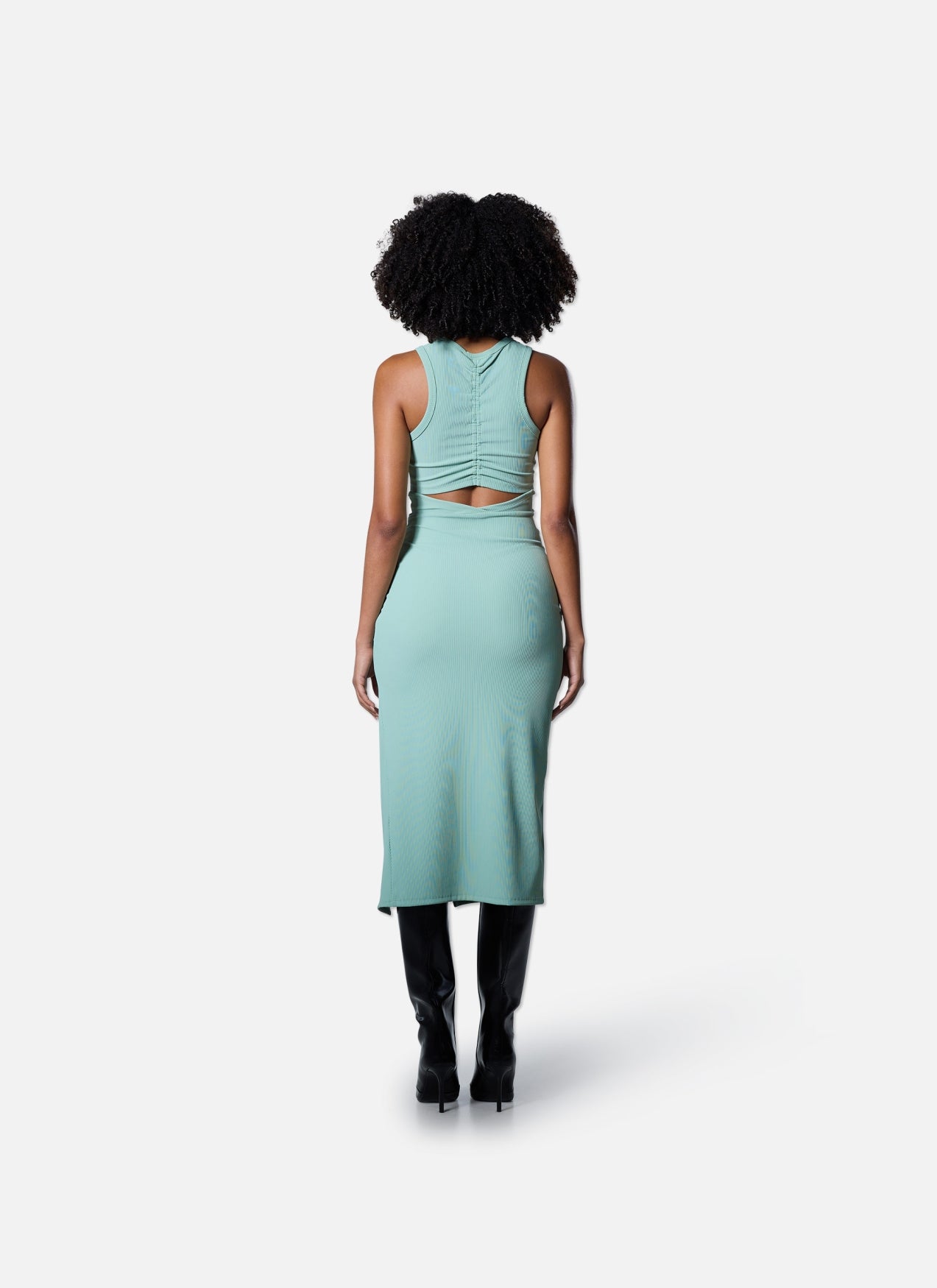Gathered Ribbed Dress | Green/Green