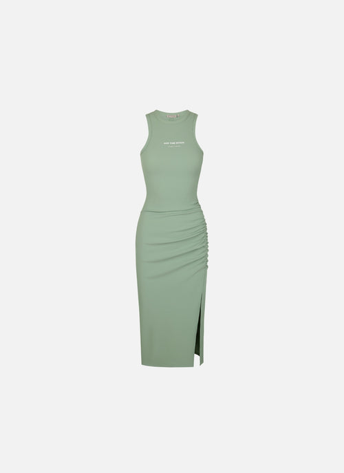 Gathered Ribbed Dress | Green/Green