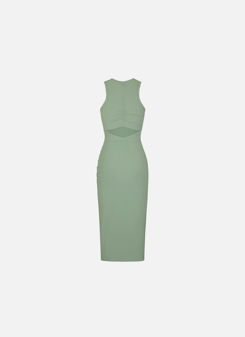 Gathered Ribbed Dress | Green/Green