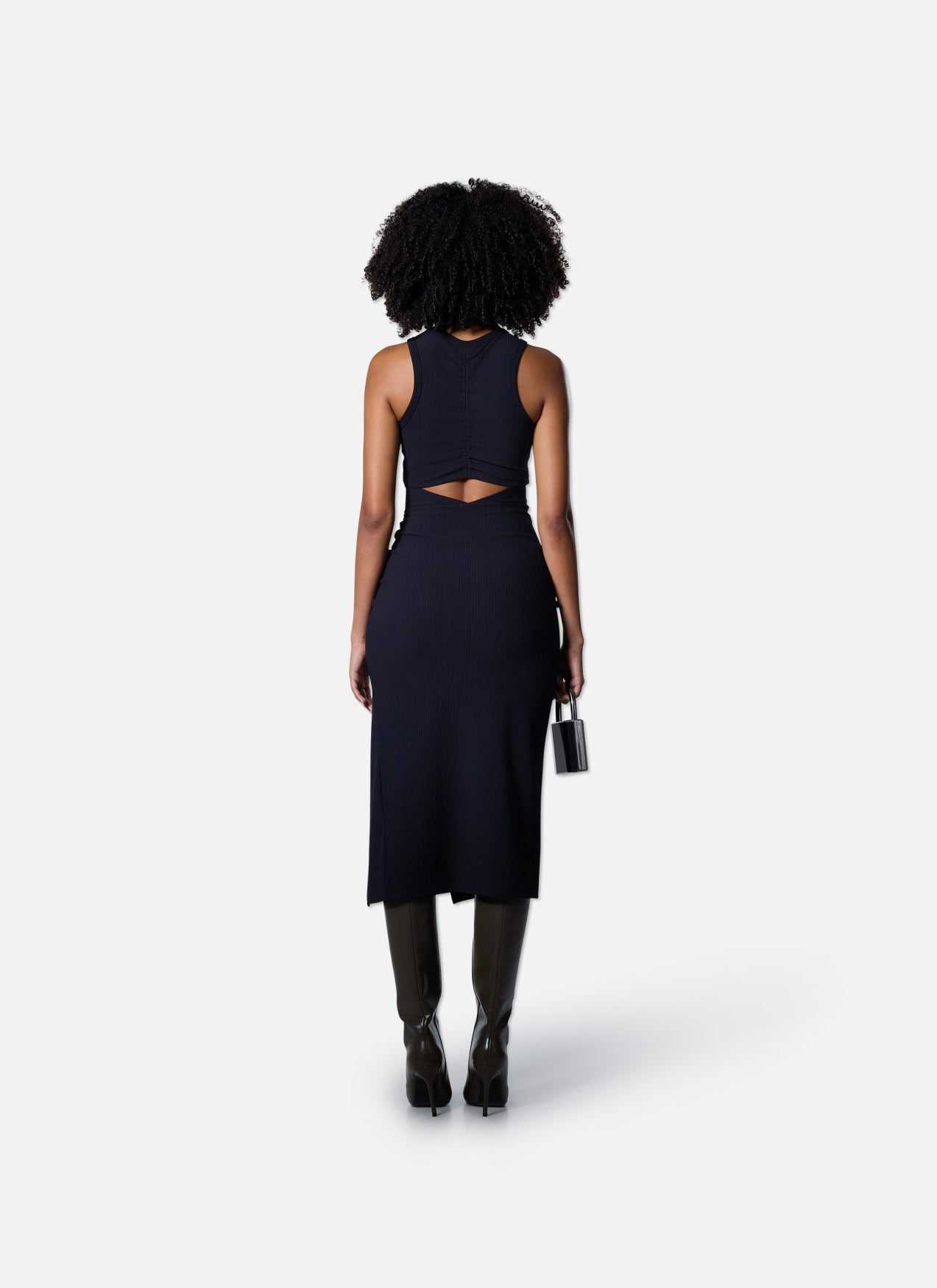 Gathered Ribbed Dress | Black