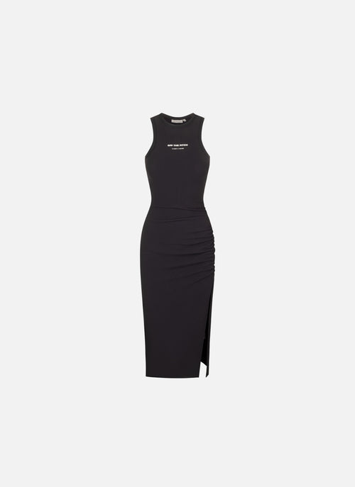 Gathered Ribbed Dress | Black