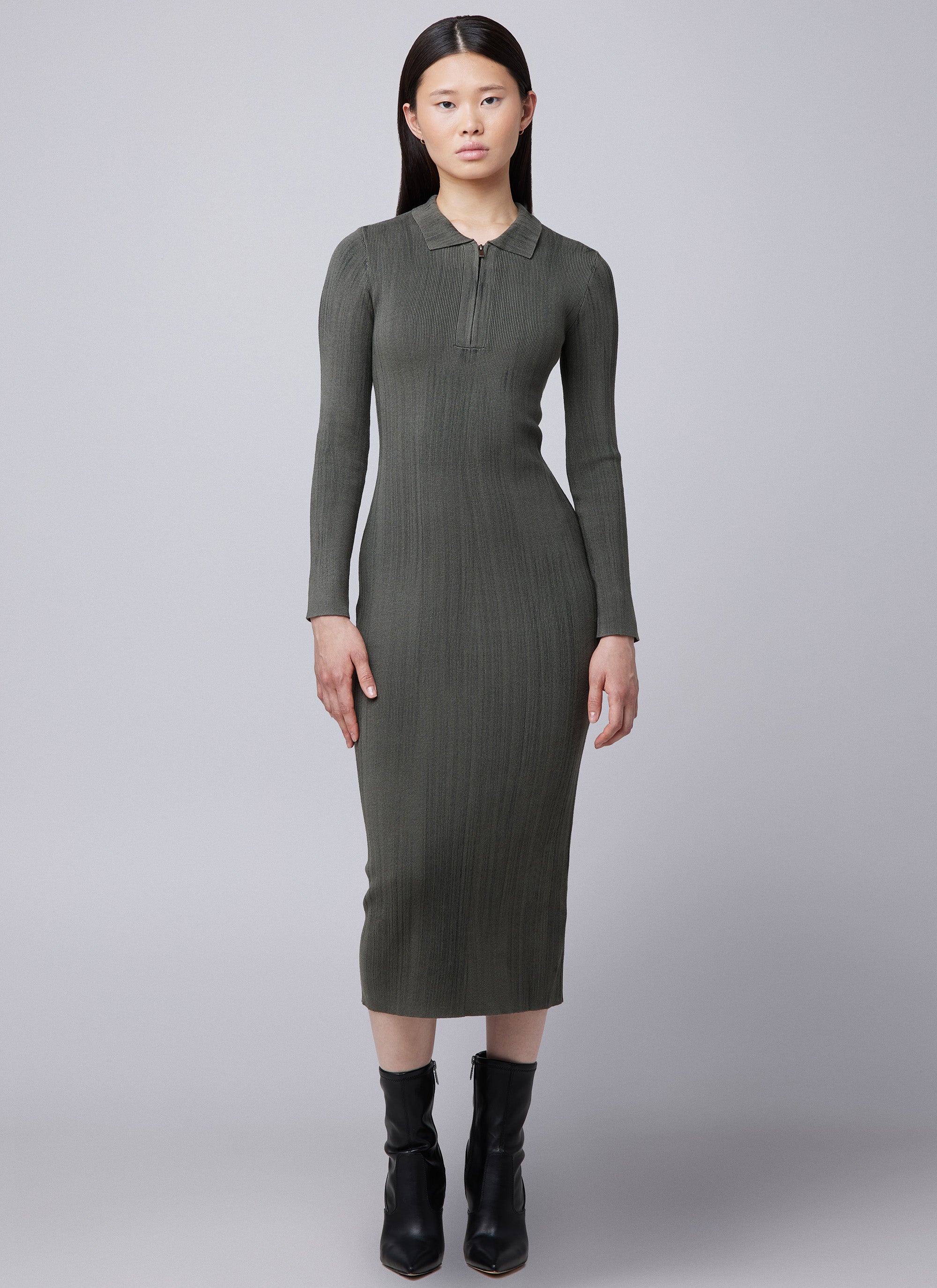 Vestido ajustado de punto color barro | Verde oscuro
