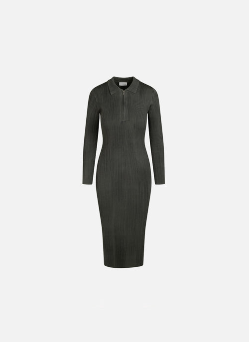 Vestido ajustado de punto color barro | Verde oscuro
