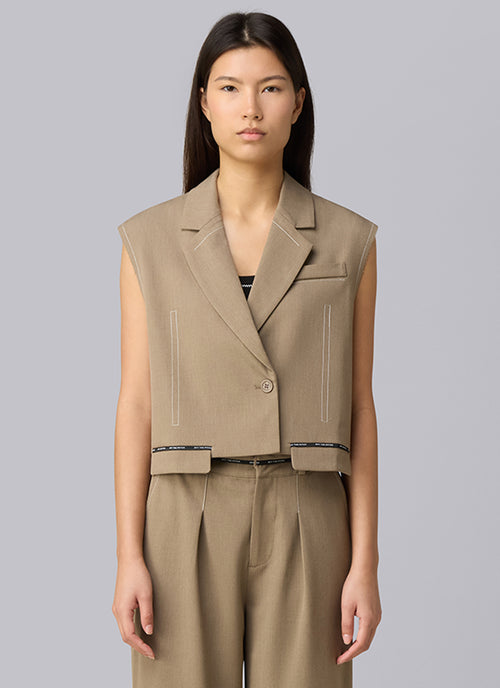 Shia Smart Sleeveless Blazer | Sand