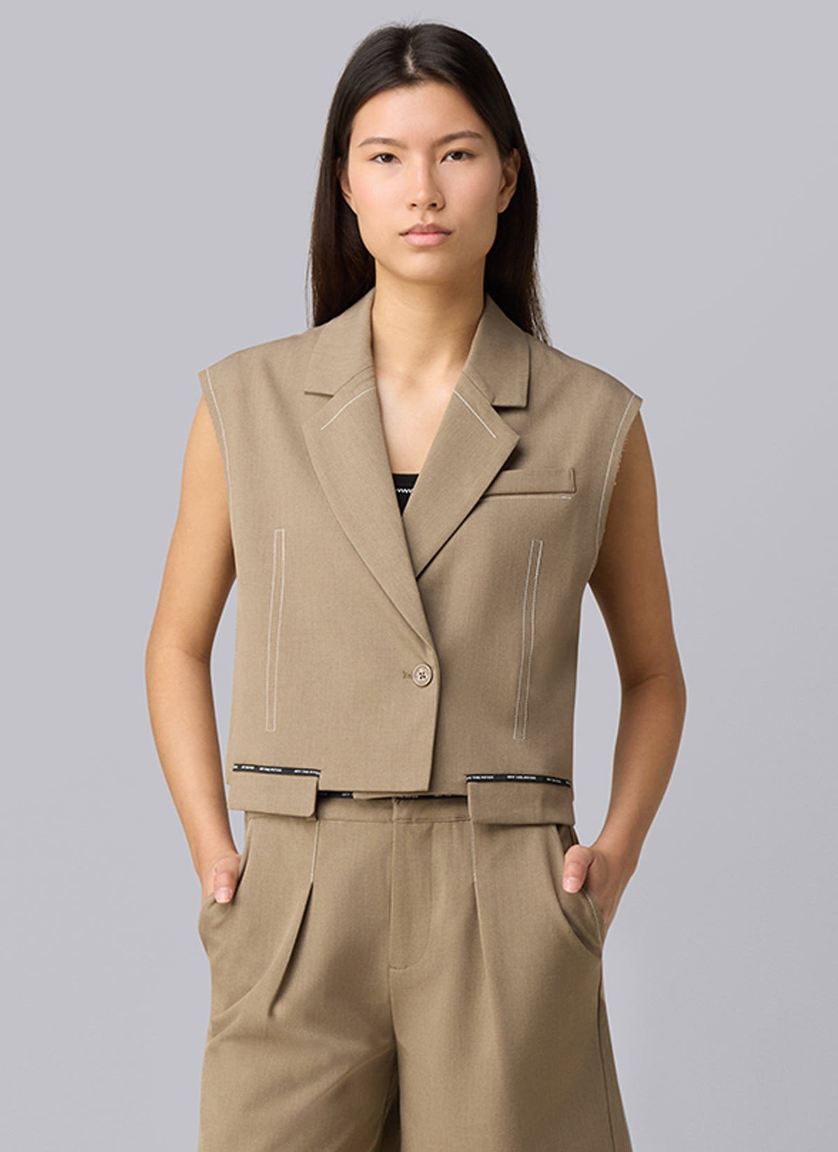 Shia Smart Sleeveless Blazer | Sand