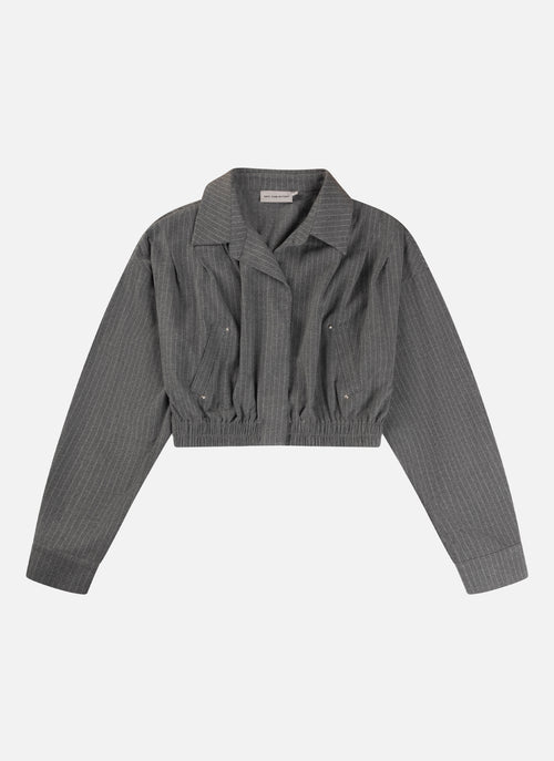 Mona Pinstripe Cropped Shirt | Grey
