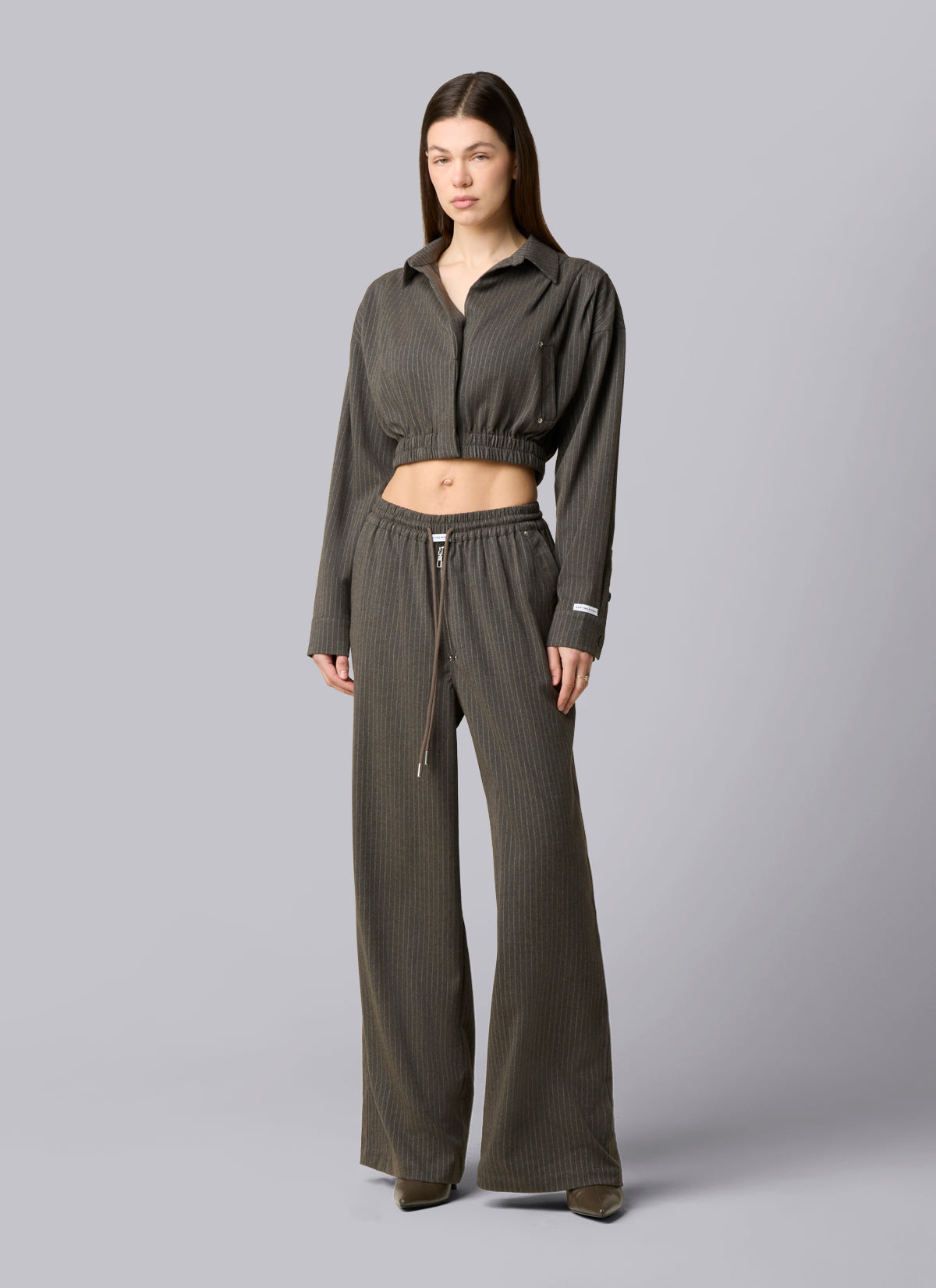 Mona Pinstripe Cropped Shirt | Ash Brown