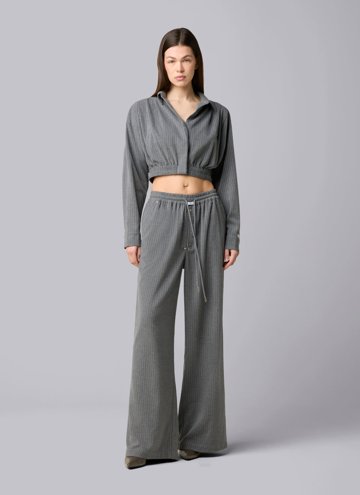 Mona Pinstripe Cropped Shirt | Grey