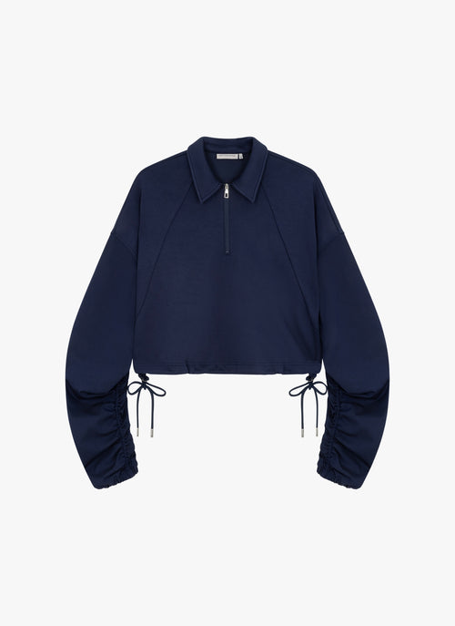 Soren Gathered Sleeve Crew | Dark Navy