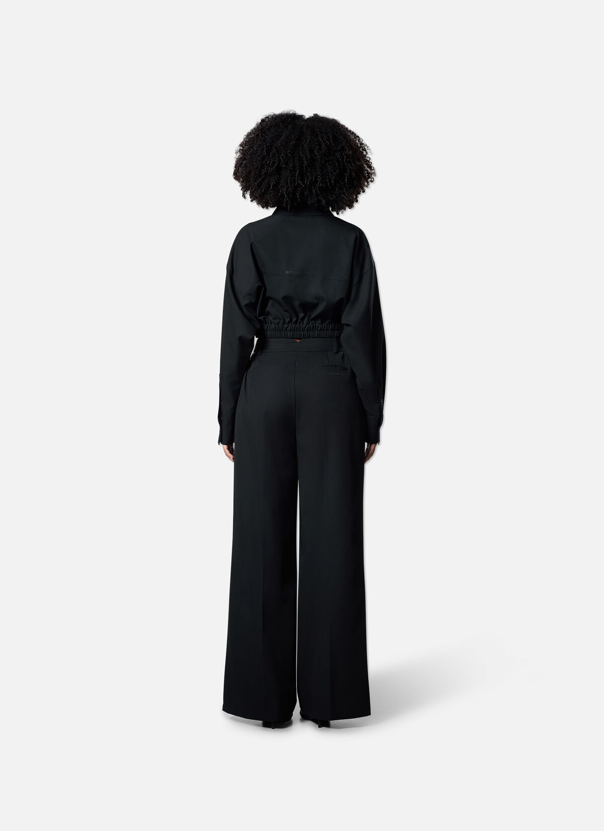 Gathered Cropped Shirt, Black, hi-res