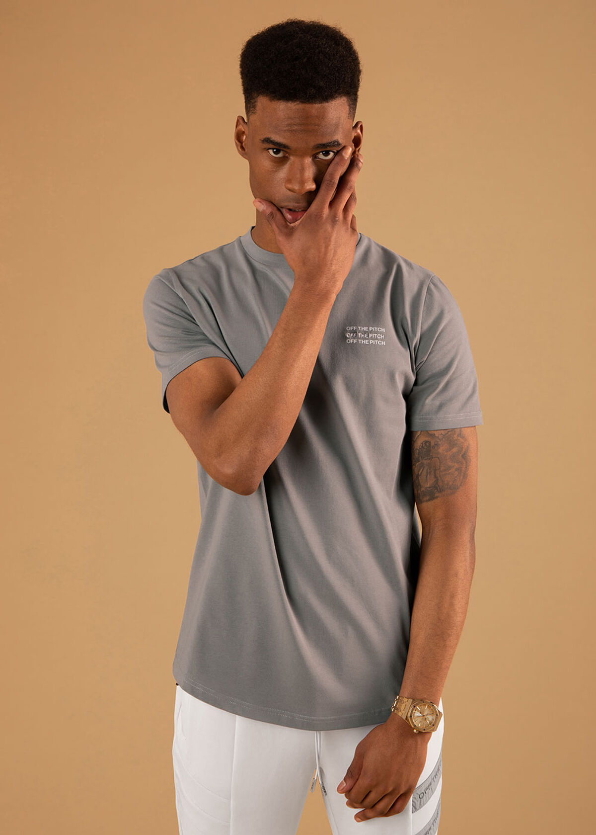 The Saturn Slimfit Tee - Black - 95% Cotton 5% Ela, Grey, hi-res