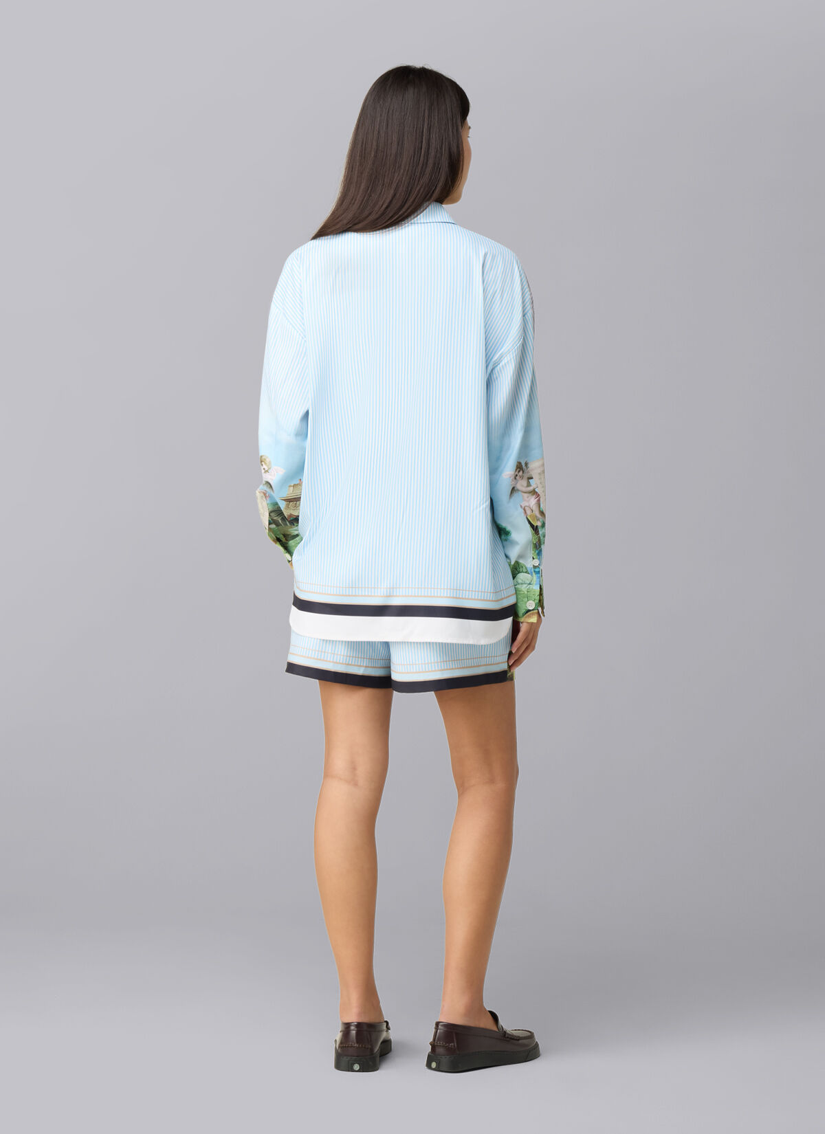 Paradise Satin Shirt, Lead Blue, hi-res
