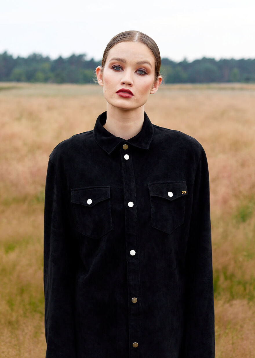 The Suede Overshirt, Black, hi-res