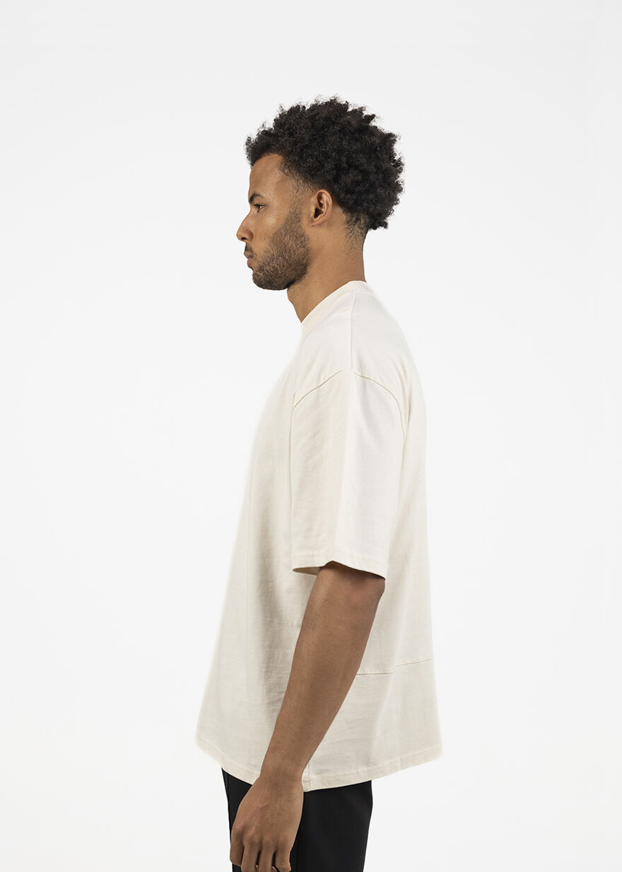 Overlock Loose Fit Tee - 100% Cotton, Crème, hi-res