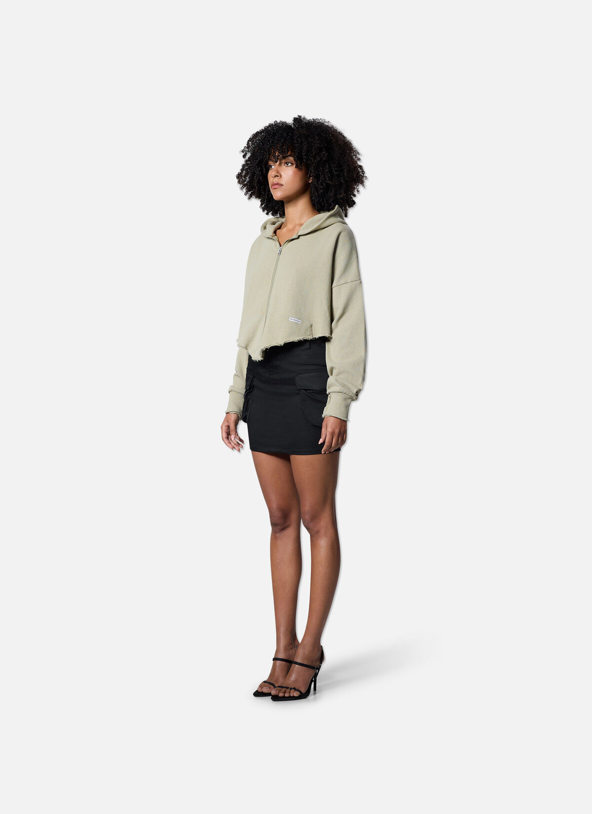 Frayed Edge Cropped Hood, Dark green, hi-res