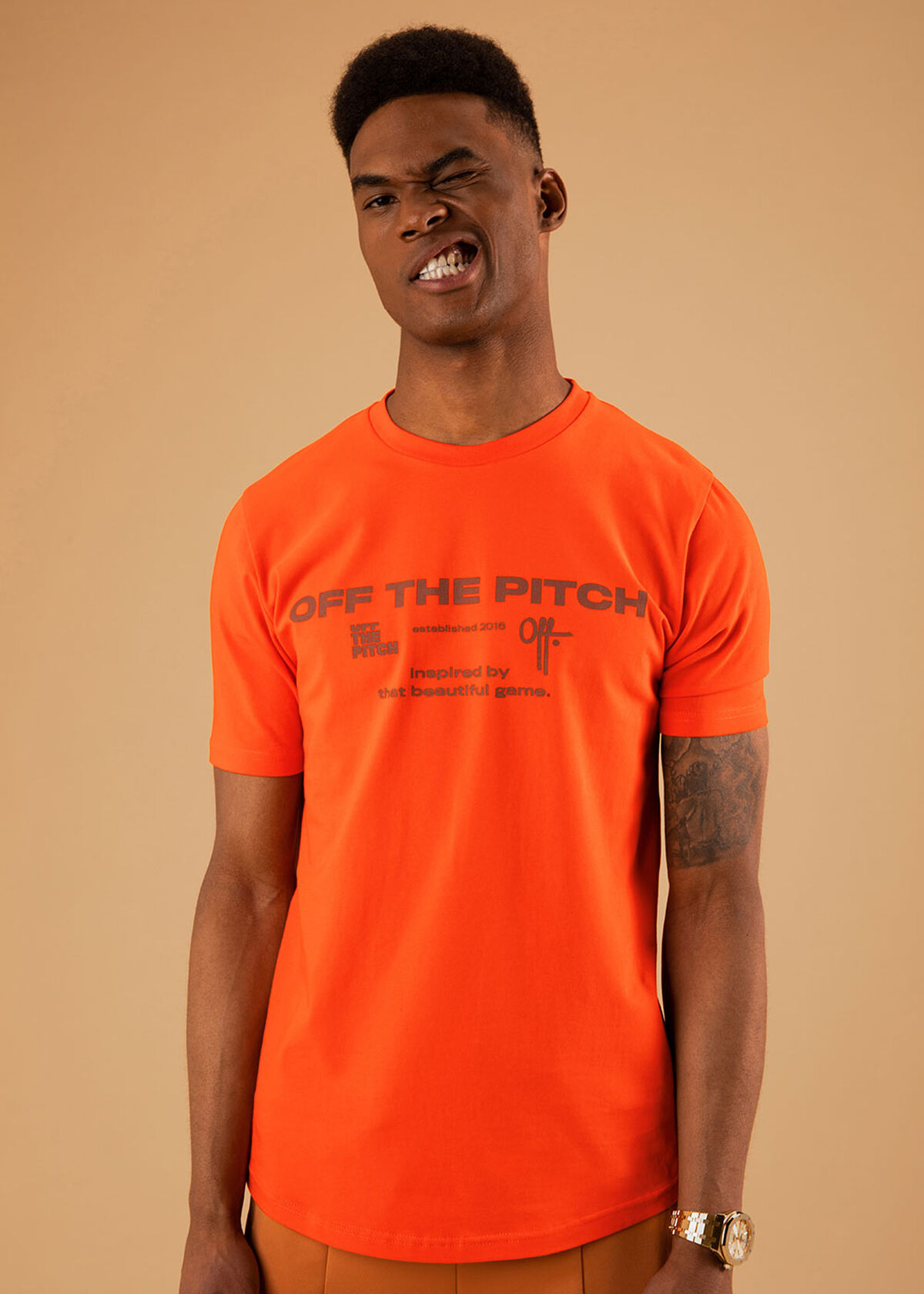 The Sage Slimfit Tee - Black - 95% Cotton 5% Elast, Orange, hi-res