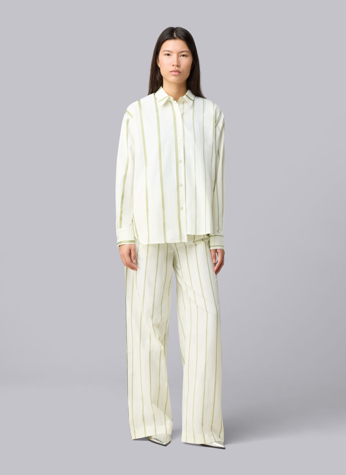Asymmetric Striped Sora Shirt, Off white, hi-res