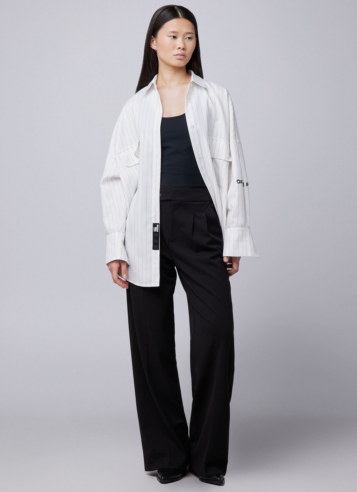 Oversized Stripe Shirt, White, hi-res