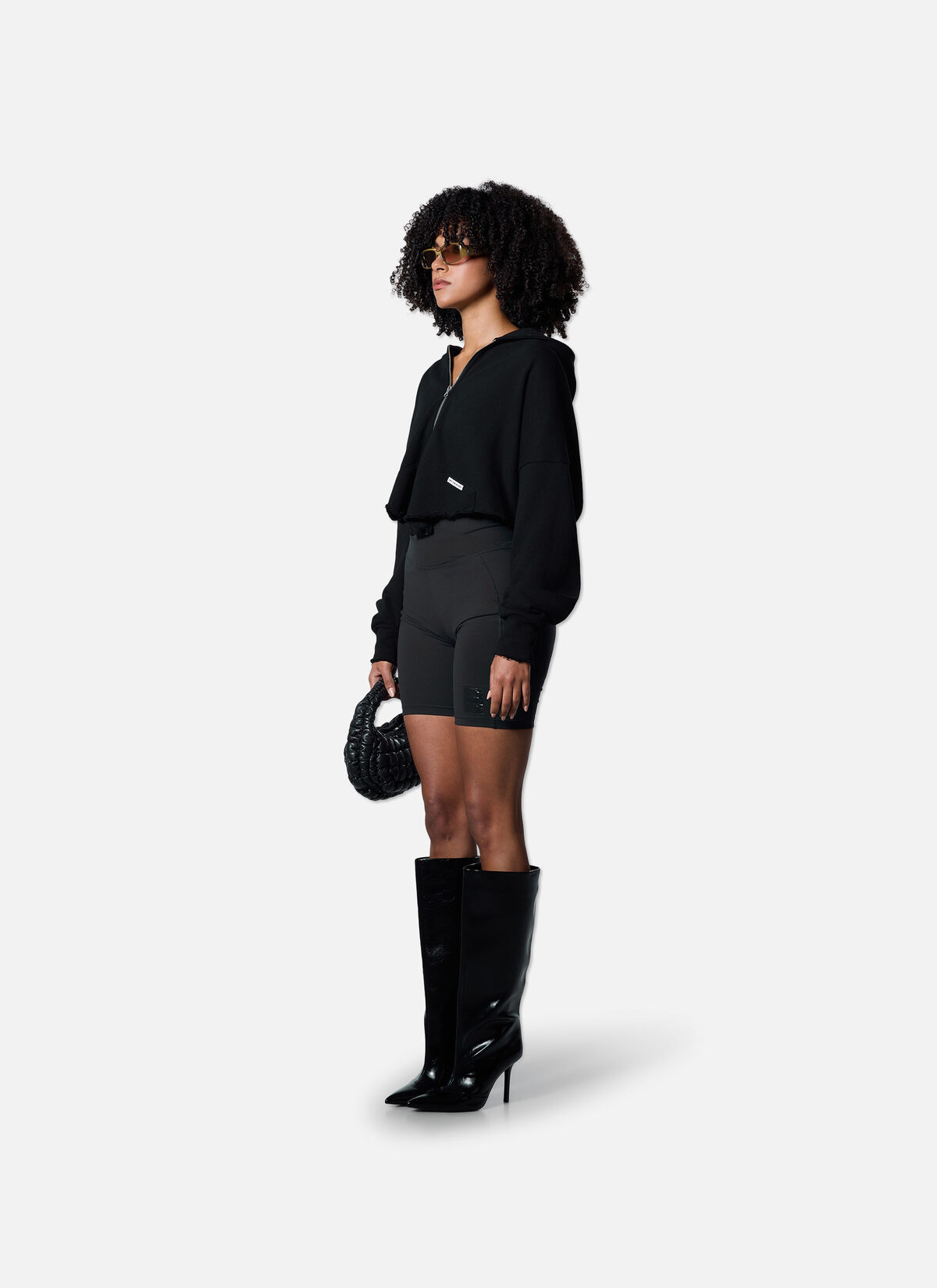 Frayed Edge Cropped Hood, Black, hi-res