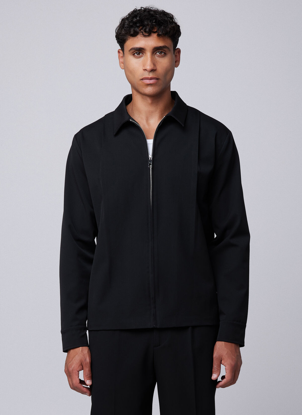 Pleated Overshirt, Black, hi-res