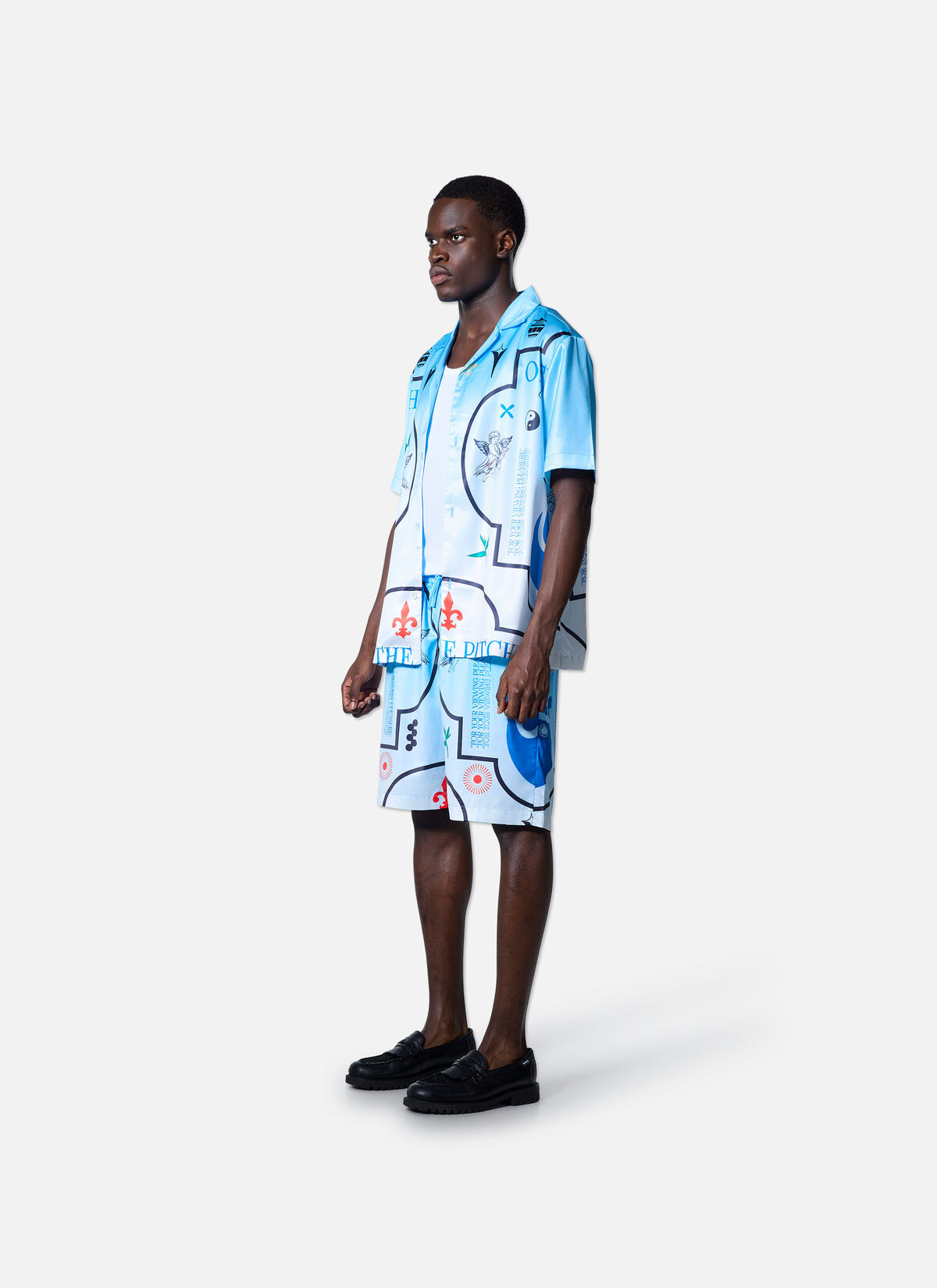 Global Satin Shirt, White/Blue, hi-res