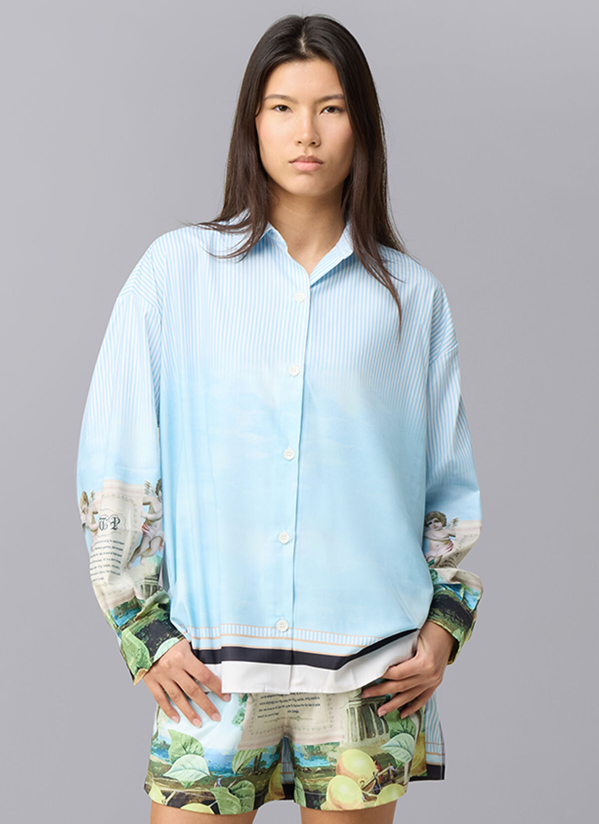 Paradise Satin Shirt, Lead Blue, hi-res