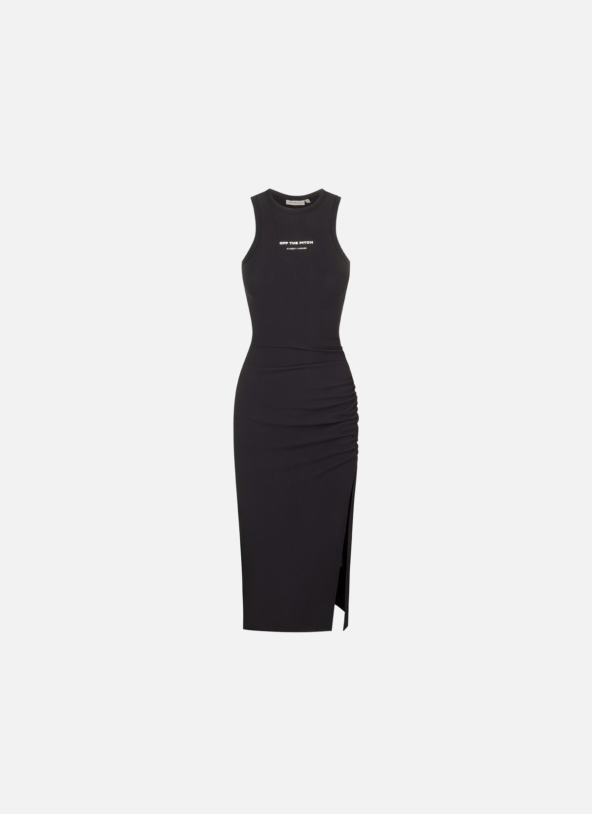 Gathered Ribbed Dress, Black, hi-res