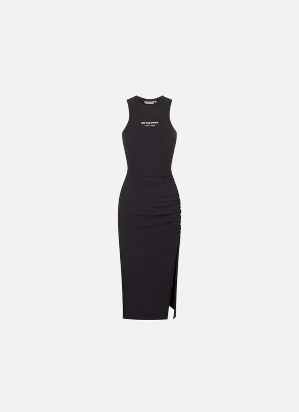 Gathered Ribbed Dress