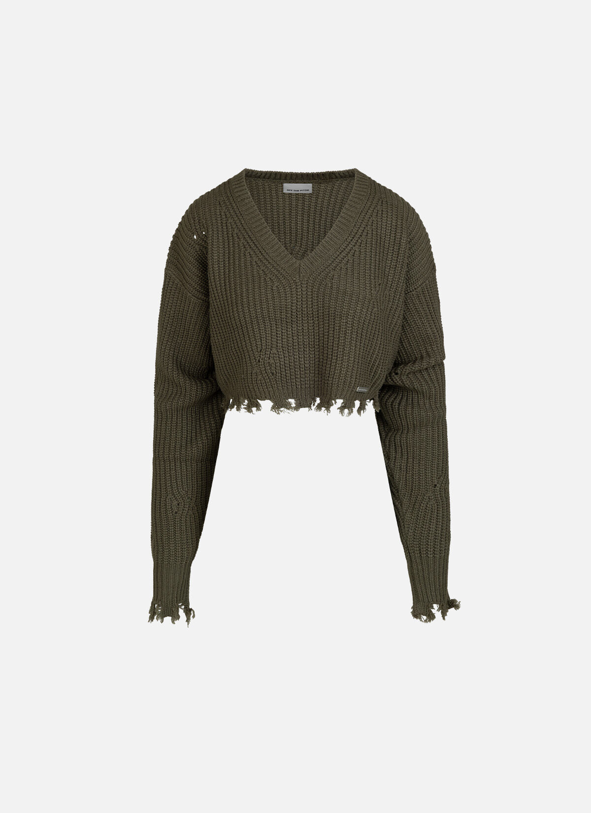 Knitted Rib V-Neck Cropped Top, Dark green, hi-res