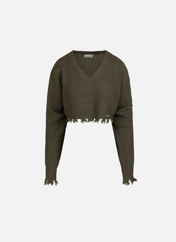 Knitted Rib V-Neck Cropped Top