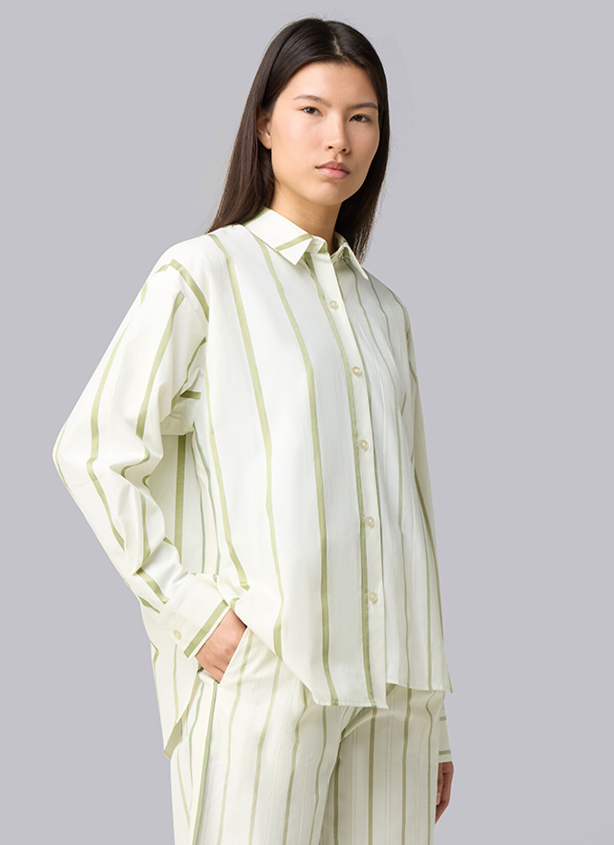 Asymmetric Striped Sora Shirt, Off white, hi-res