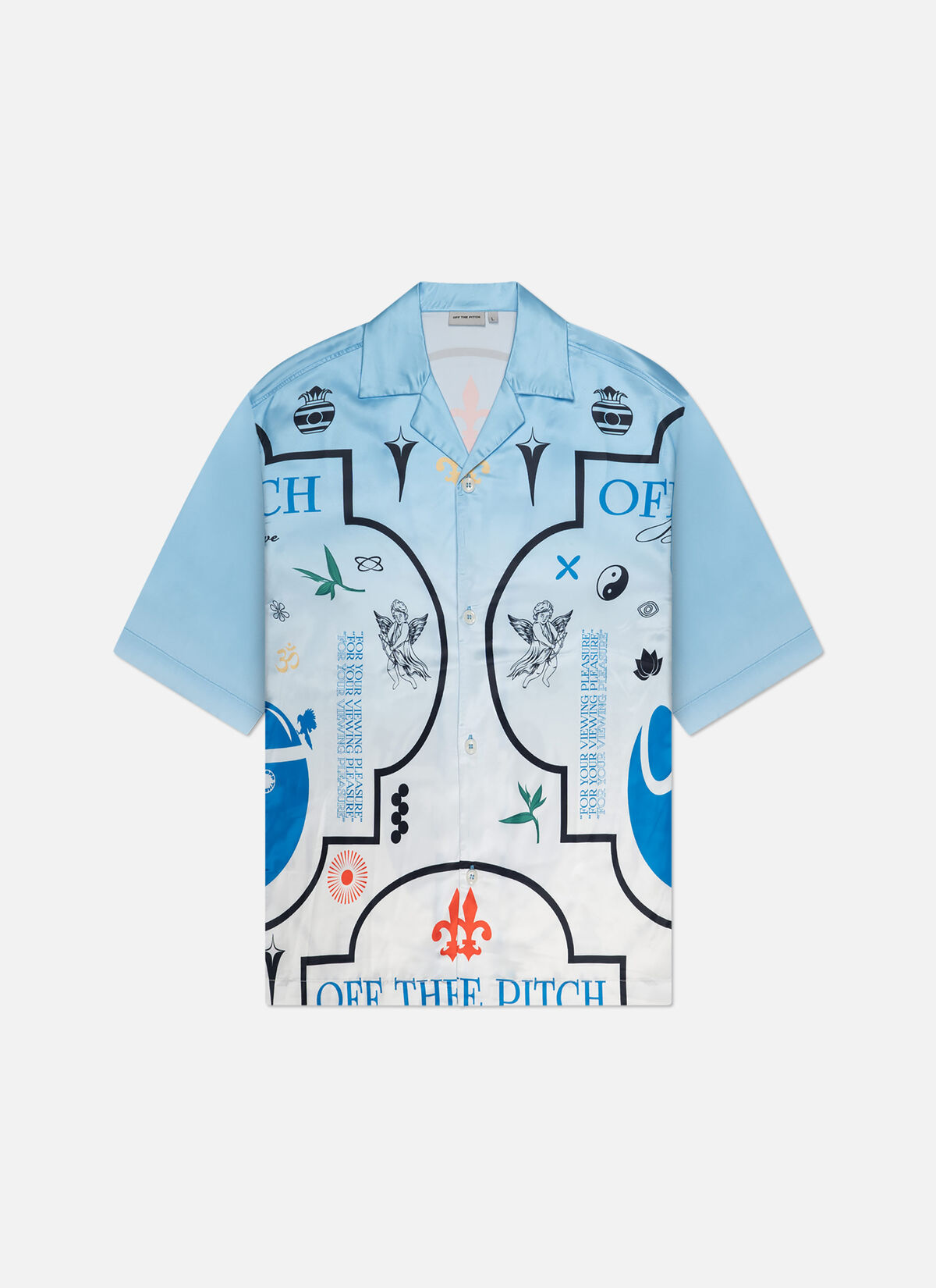 Global Satin Shirt, White/Blue, hi-res